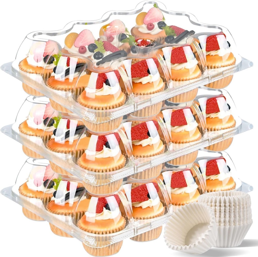 Plastic Cupcake Containers, Staable Cupcake Boxes Holders with Tall Dome