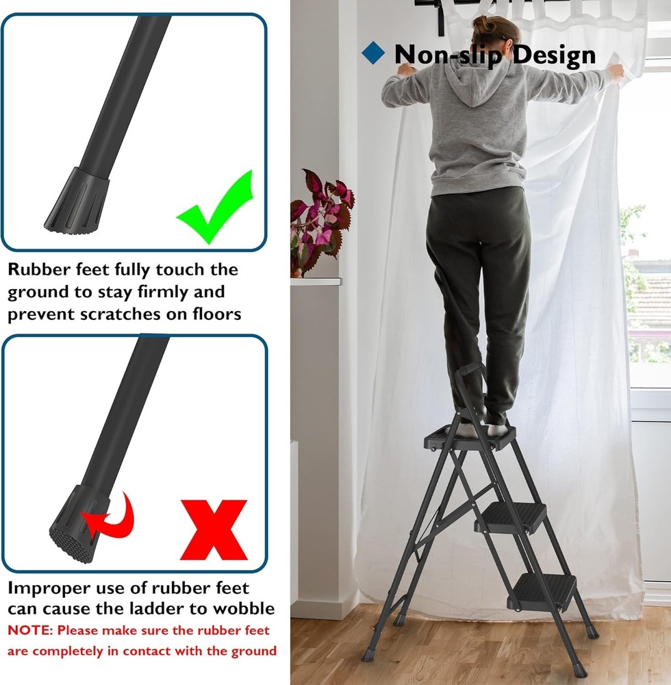 Non-Slip 3-Step Stool, 600lbs Capacity