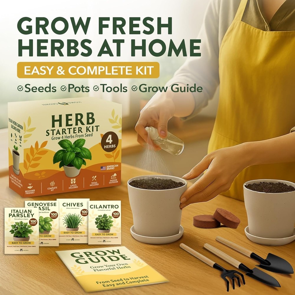 Beginner-Friendly Indoor Herb Starter Kit – Grow 4 Heirloom Plants Effortlessly
