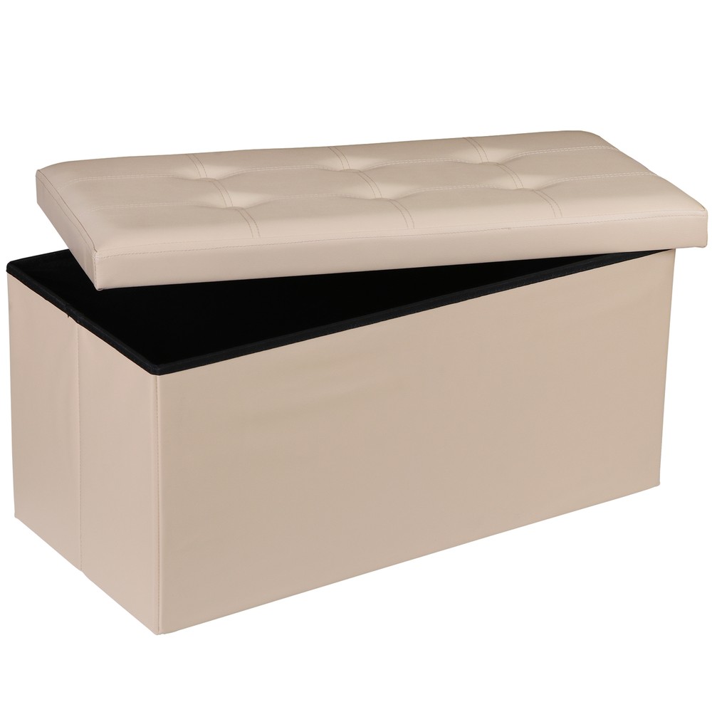 Folding Storage Ottoman 350 lb Load Capacity Storage Bench Footrest Beige