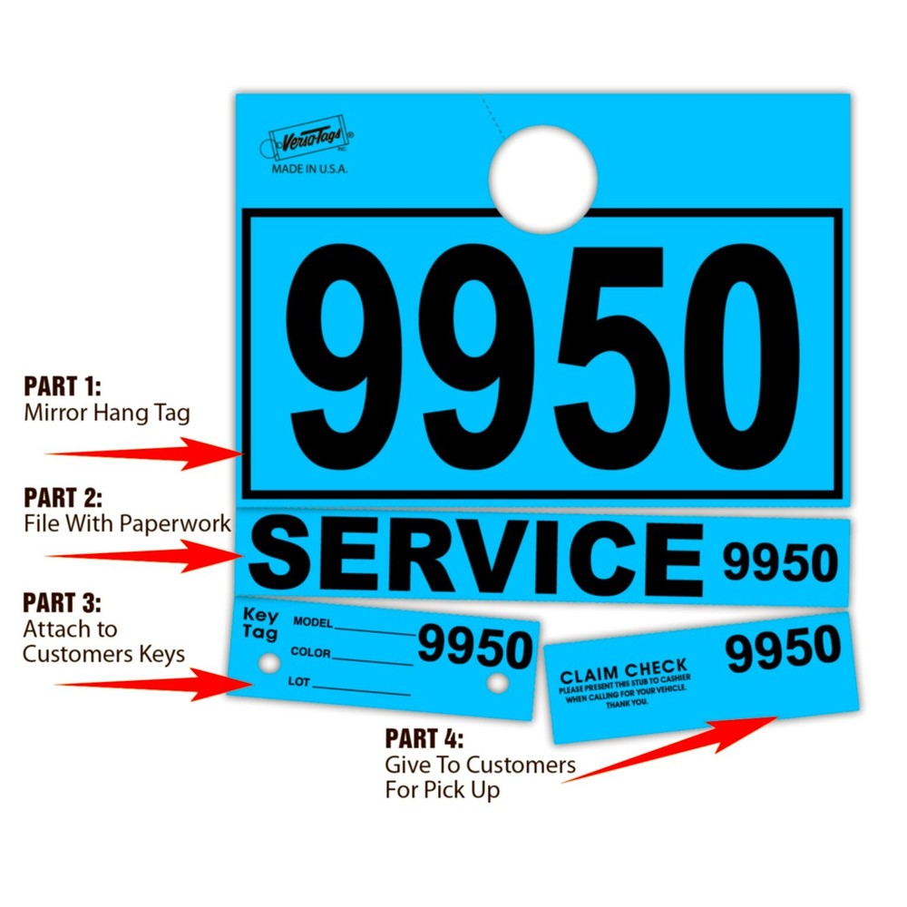 Blue Service Department Hang Tags Window Tag 1000 Per Box