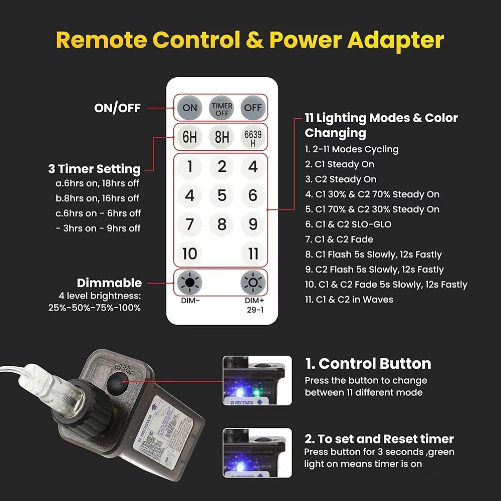 116ft Color Changing String Lights, 200 LED Multicolor & Warm White Globe Lig...