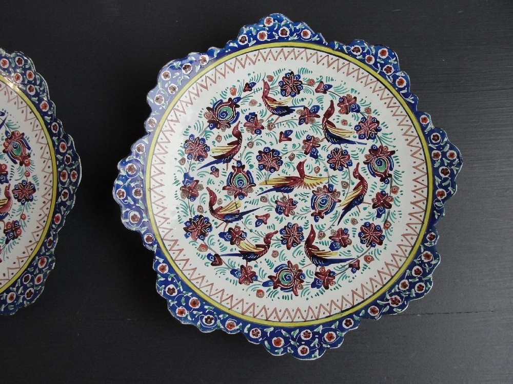 2 Antique Vintage Enamelware Hanging Artwork Plaques Dishes