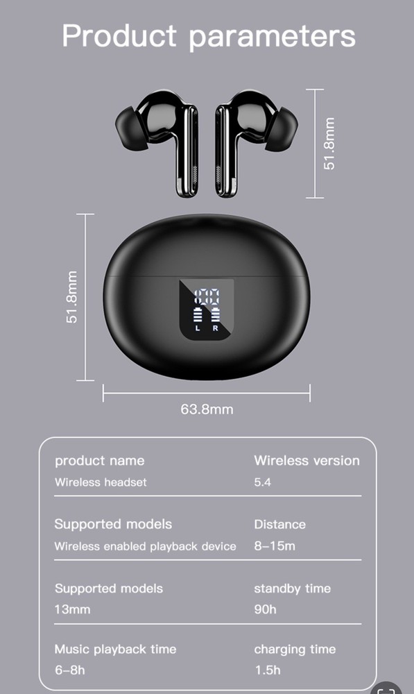 Translator Earbuds with Mic, ANC, Bluetooth – iPhone 15 / Galaxy S24 / Pixel