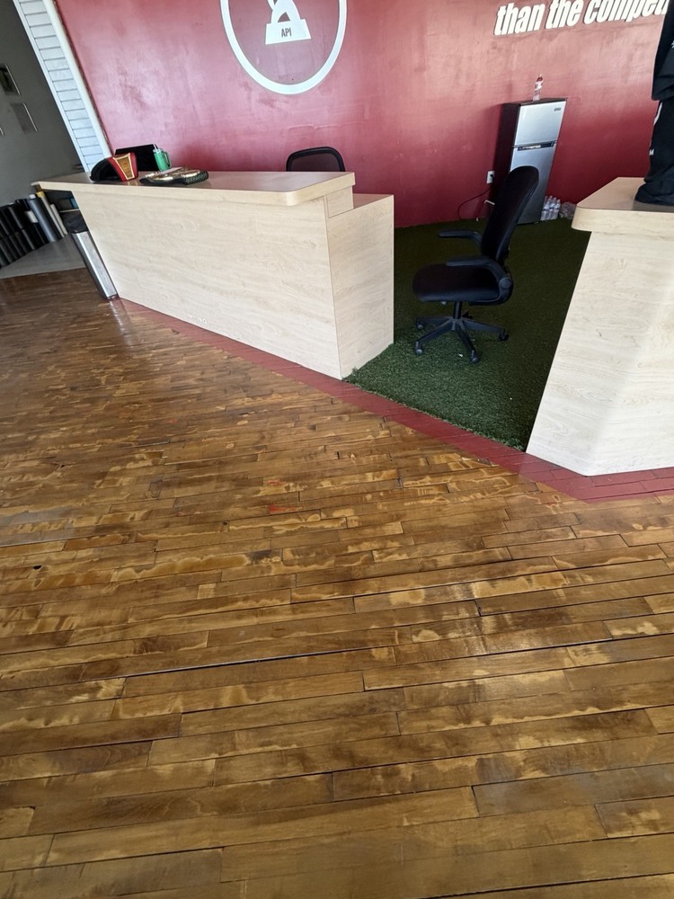 Light Wood Reception Desk with Open Storage, Multiple Workstations
