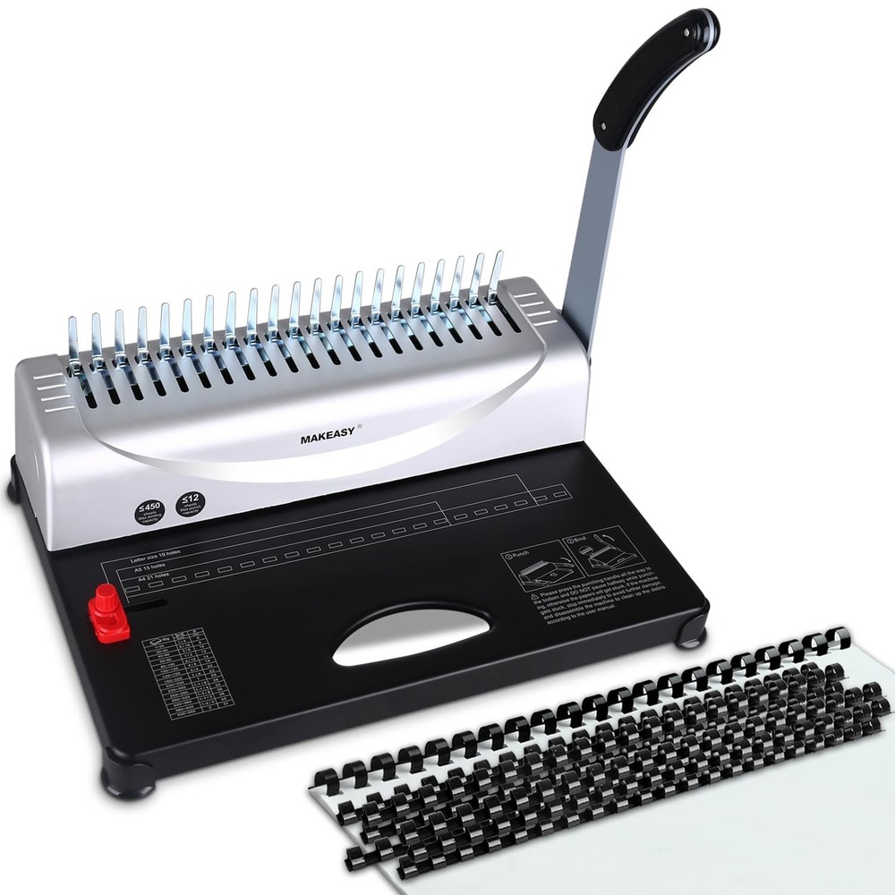 Binding Machine, 21-Hole, 450 Sheets, Comb Binding Machines with 1 Box Comb B...