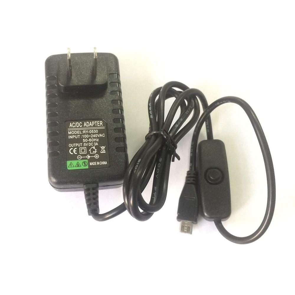 Raspberry pi power supply with switch - Pi 3 Model B B+ A+ black