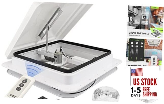 14x14 RV Roof Vent Fan, 12V Remote Control Reversible Exhaust REMOTE CONTROL