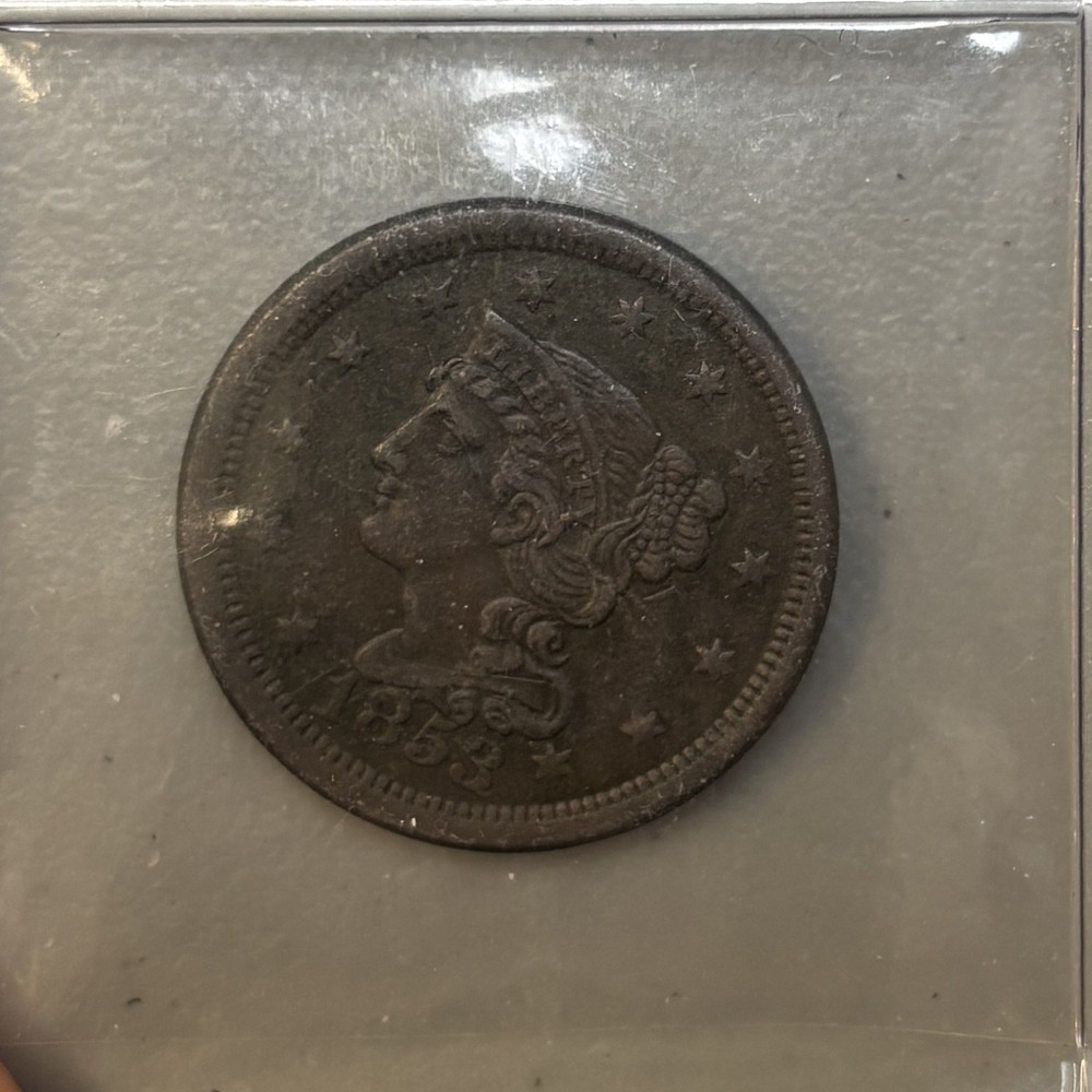 1853 Large Cent, Grade AU+