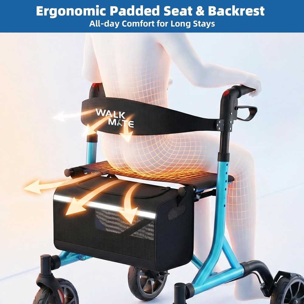 Adjustable Height Rollator Walker for Seniors - Blue