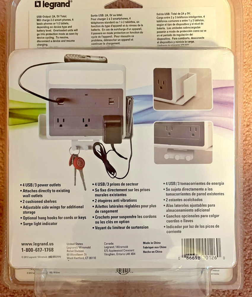 Wiremold PX1002 Wall Mount USB Multi-Outlet Charging Center Mobile Devices NEW