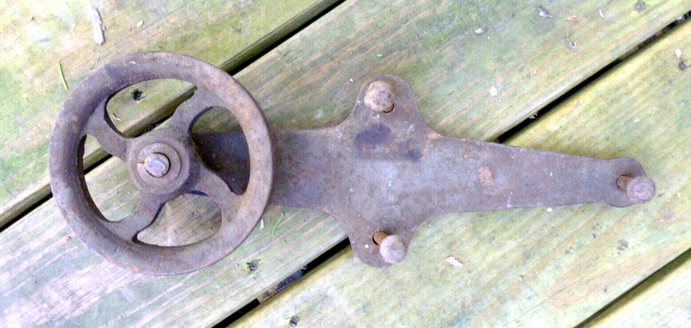 Antique 15.5" Primitive Cast Iron Architectural Barn Rollers Pulley Hanger