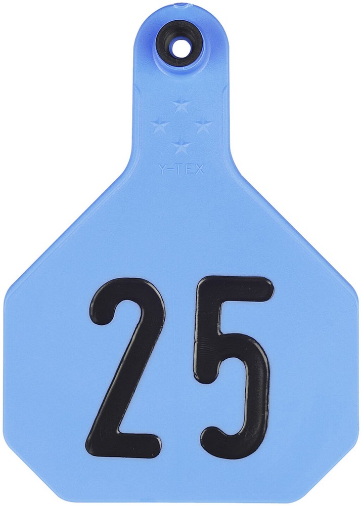 Y-Tex Large 4 Star Cattle Ear Tags Blue Numbered 151-175