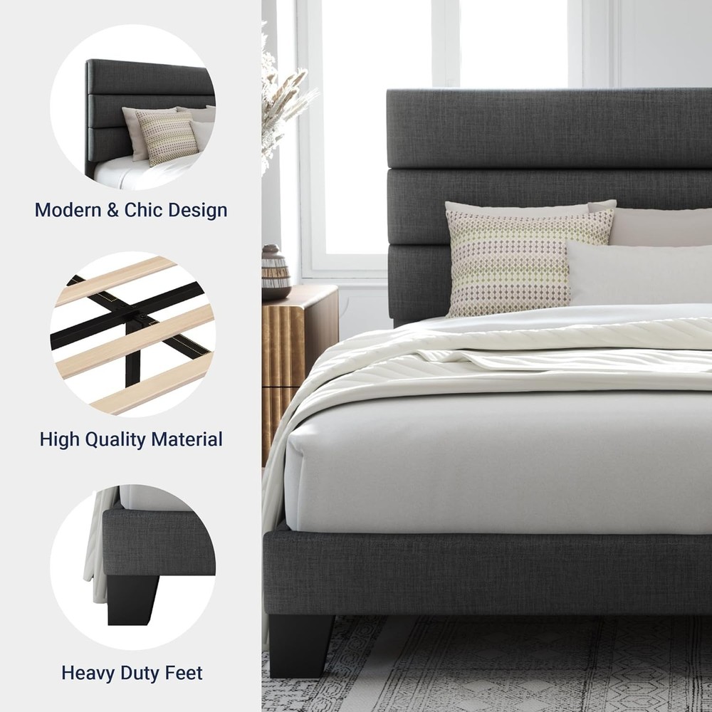 Full Size Bed Frame with Wooden Slats - Easy Assembly & Sturdy Support