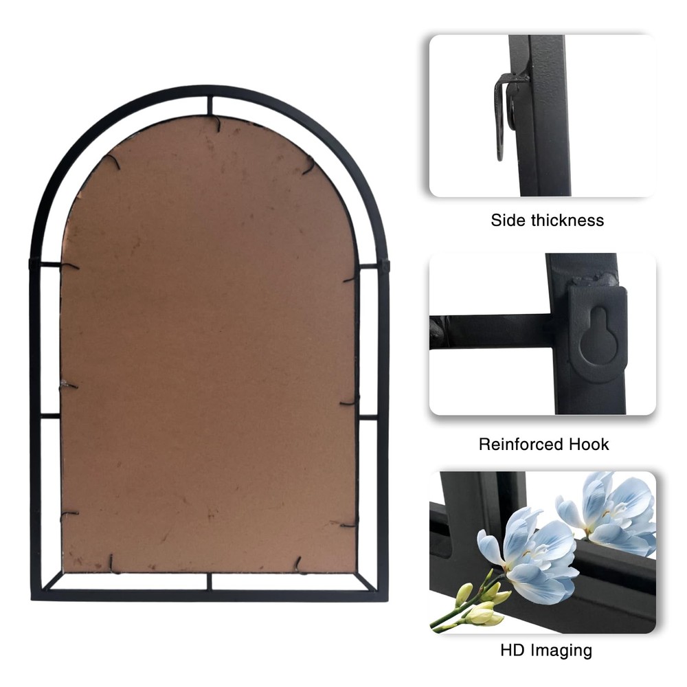 Arched Mirror,Big Decorative Black Window Pane Mirrors Decor for Wall Mouted/...