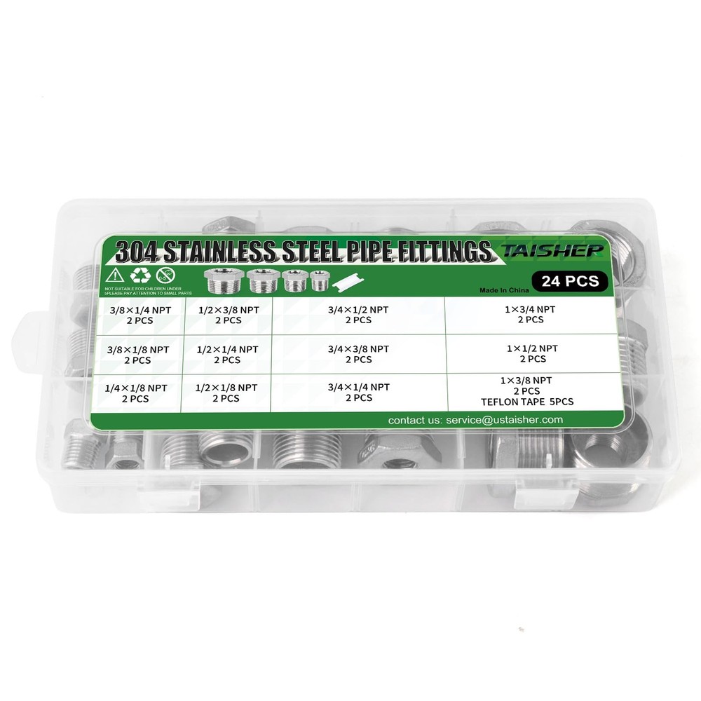 24PCS 304 Stainless Steel Reducer Hex Bushing Kit, Silver