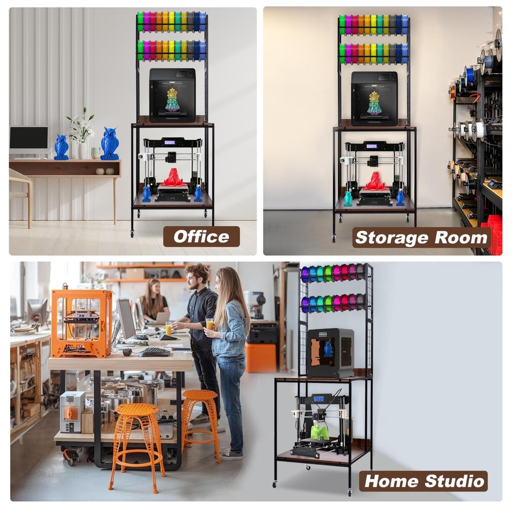 Heavy Duty Mobile 3D Printer Stand w/ Double Layer Filament Storage Rack+Wheels