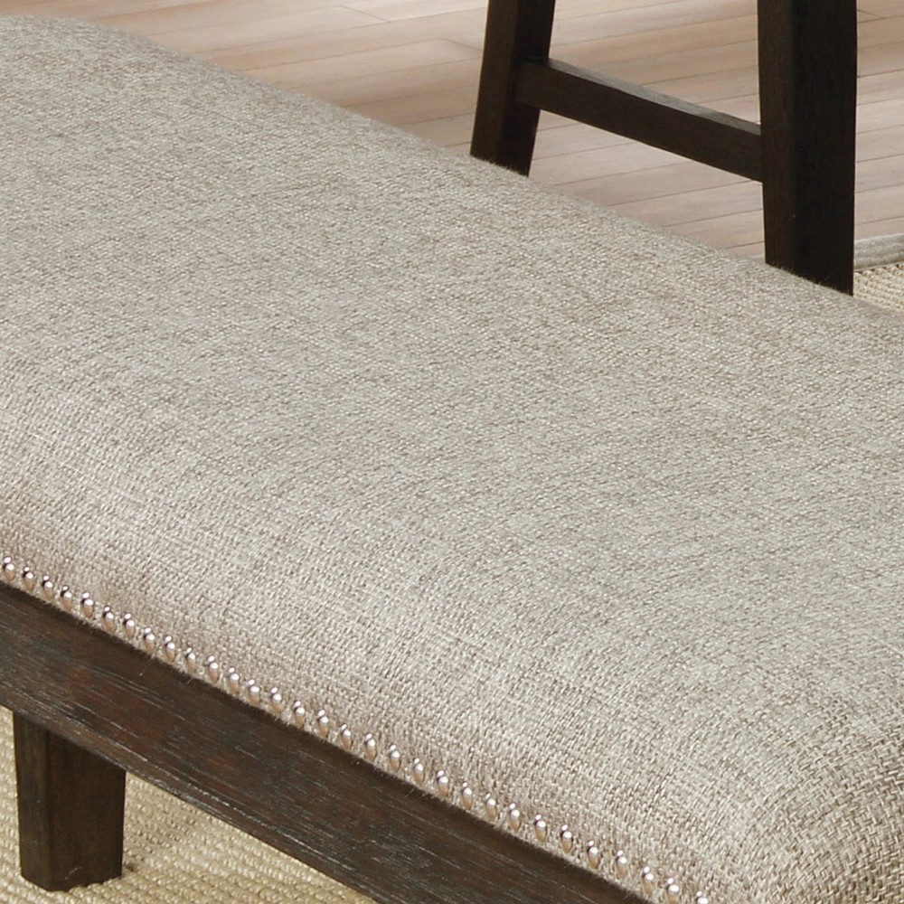 Transitional 1pc BENCH Only Espresso Warm Gray Nail heads Solid wood Fabric Up