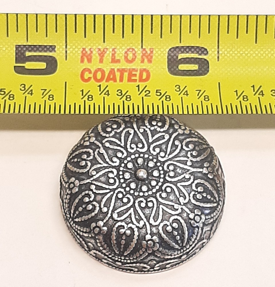 4 EMBOSSED STAMPED SILVER PLATED BRASS ROUND CABOCHONS COMPONENT EMBELLISHMENT