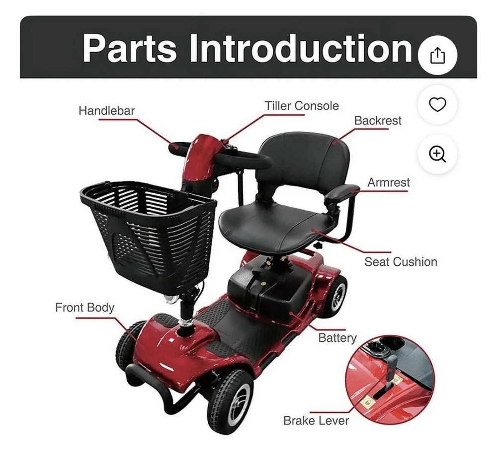 Equate Mobility 4-Wheel Motorized Power Scooter, Red