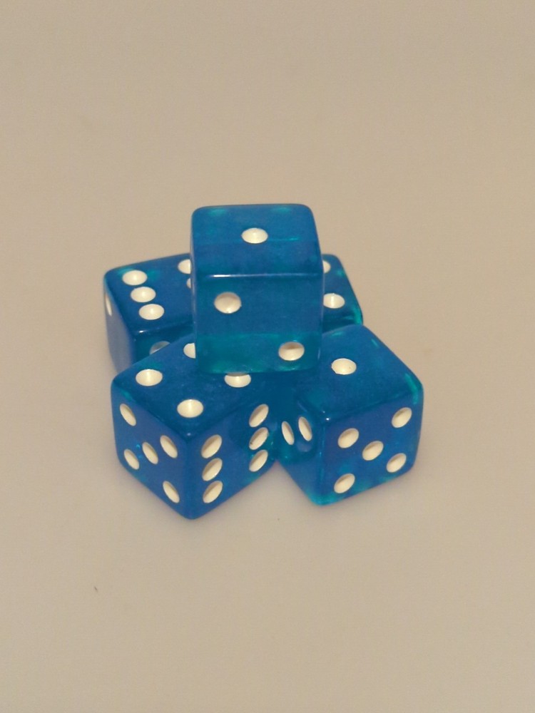 Set Of 5 Clear Blue Dice