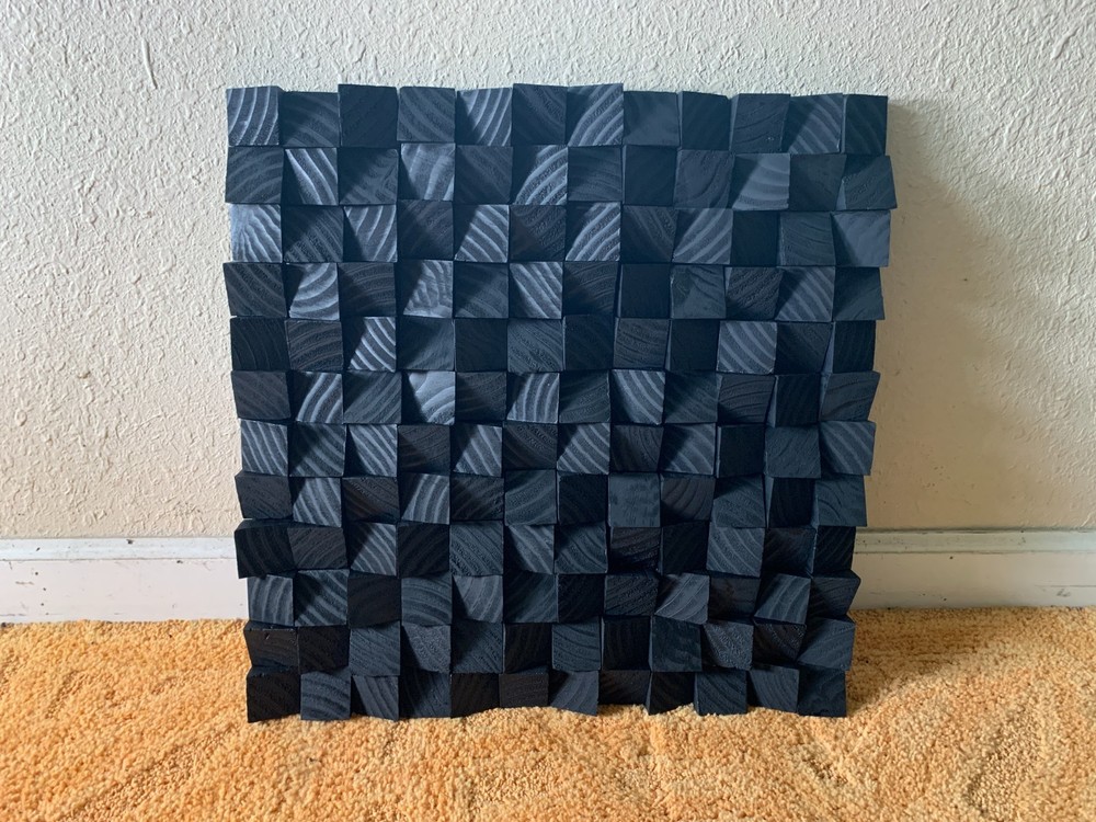 18x18 in. Black Wood Acoustic Sound Diffuser Panel/Wall Art Randomized Pattern