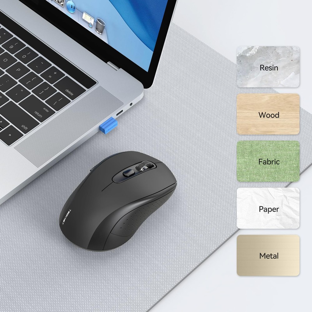 Silent Wireless Mouse, Bluetooth 5.0, 2.4G, 4000DPI, 6 Button, USB-A Receiver