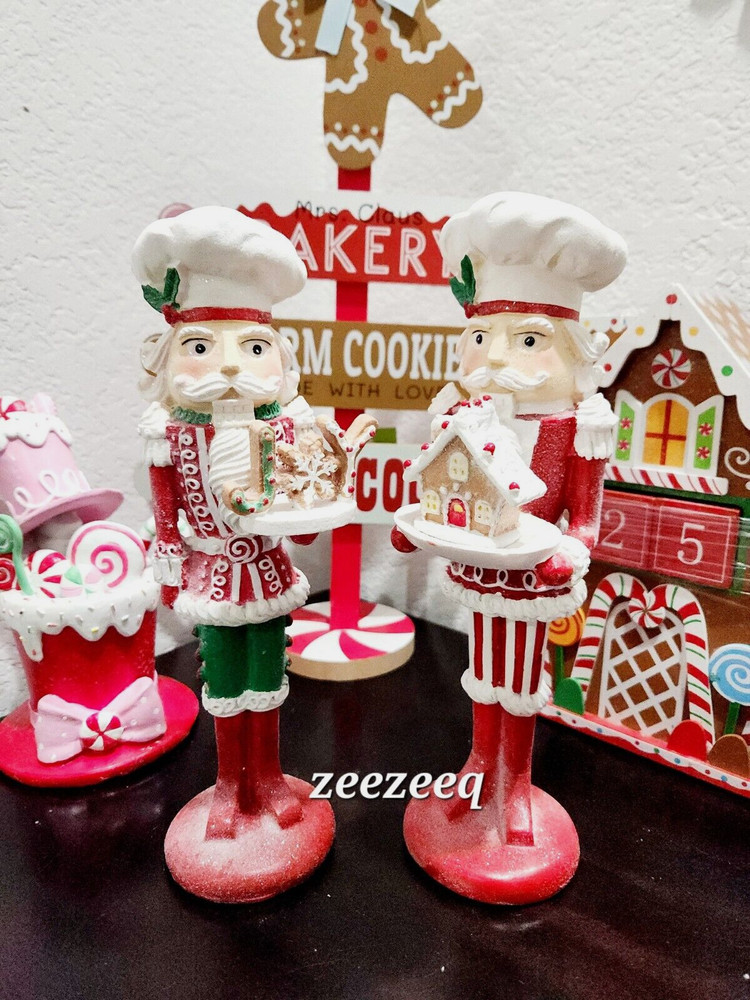 2 Christmas Gignerbread JOY Nutcrackers Red Figurines Statue 10.75"