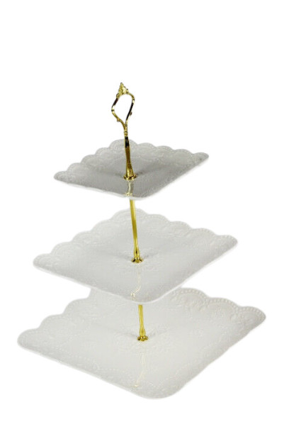 Tebery 1 Pack 3 Tier Ceramic White Food Server Display Holder 15"
