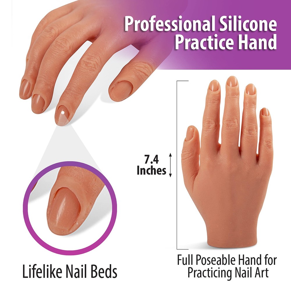 Professional Silicone Practice Hand for Acrylic Nails by - Full Poseable Hand...