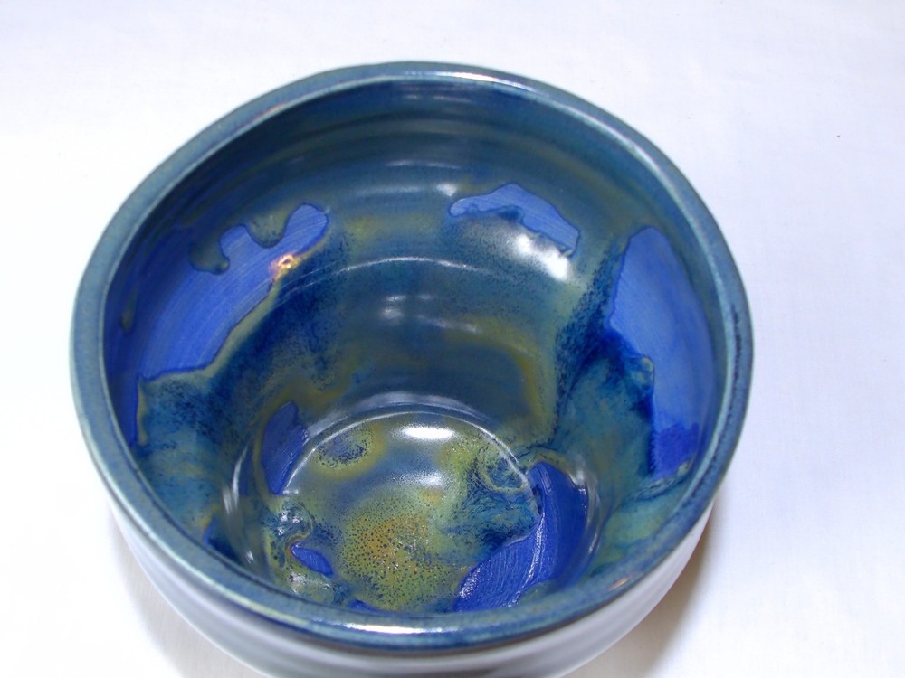 HAND THROWN STUDIO POTTERY PLANTER 4" BLUE JMC POTTERY