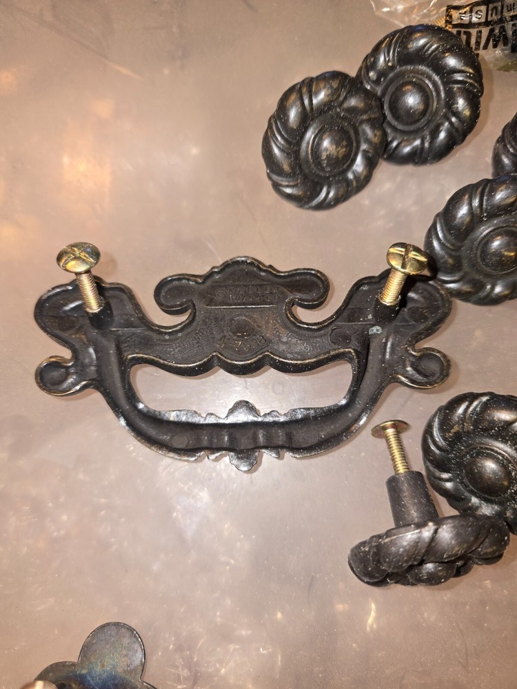 Vintage Lot Of 4 Batwing Drop Bail Drawer Pull Handle Solid Brass 4.5"