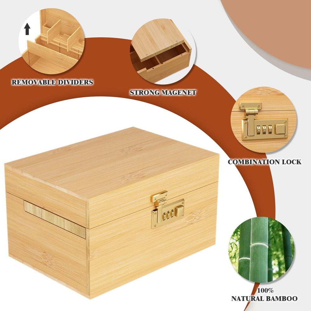 bamboo box, locked storage decorative box with combination lock, wooden lock ...