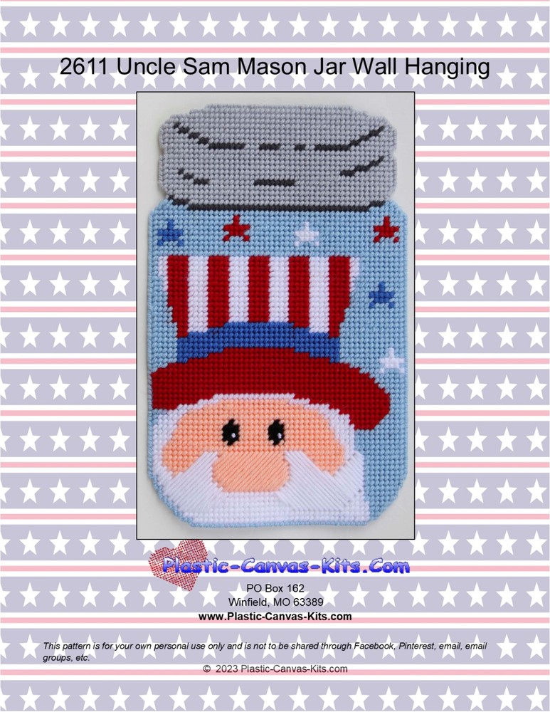 Uncle Sam Mason Jar Wall Hanging- Plastic Canvas Pattern or Kit