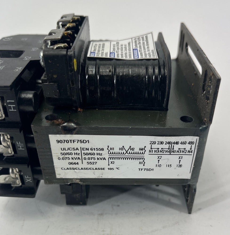 Square D Ind. Control Transformer 9070TF75D1 & LR21455 Quick-Connect Term (6446)