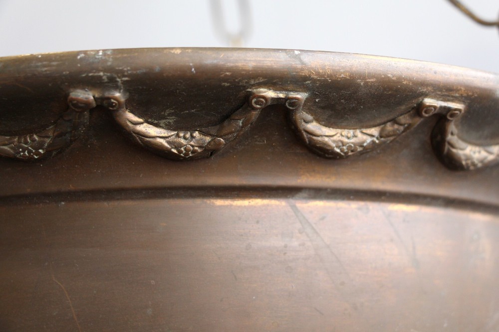 1900s Victorian Brass Bowl Dish Pendant Light