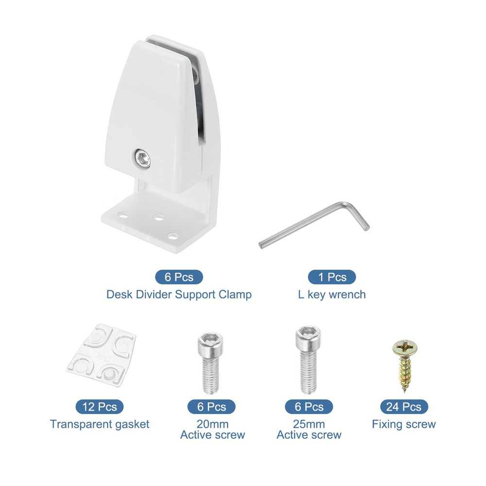 6 Pcs Adjustable Desk Divider Partition Clips,L-Shape Guard Support,Matte White
