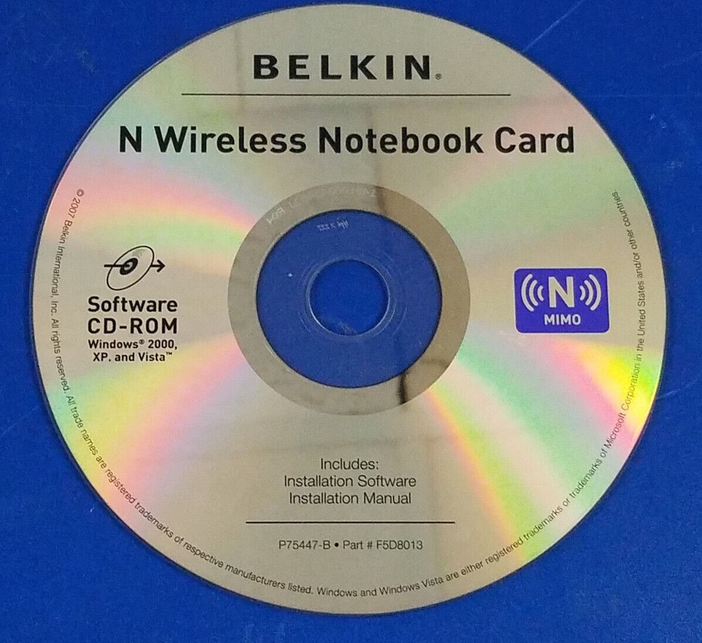 ⭐️⭐️⭐️⭐️⭐️ Driver Disc Belkin N Wireless Notebook Card Software CD-ROM