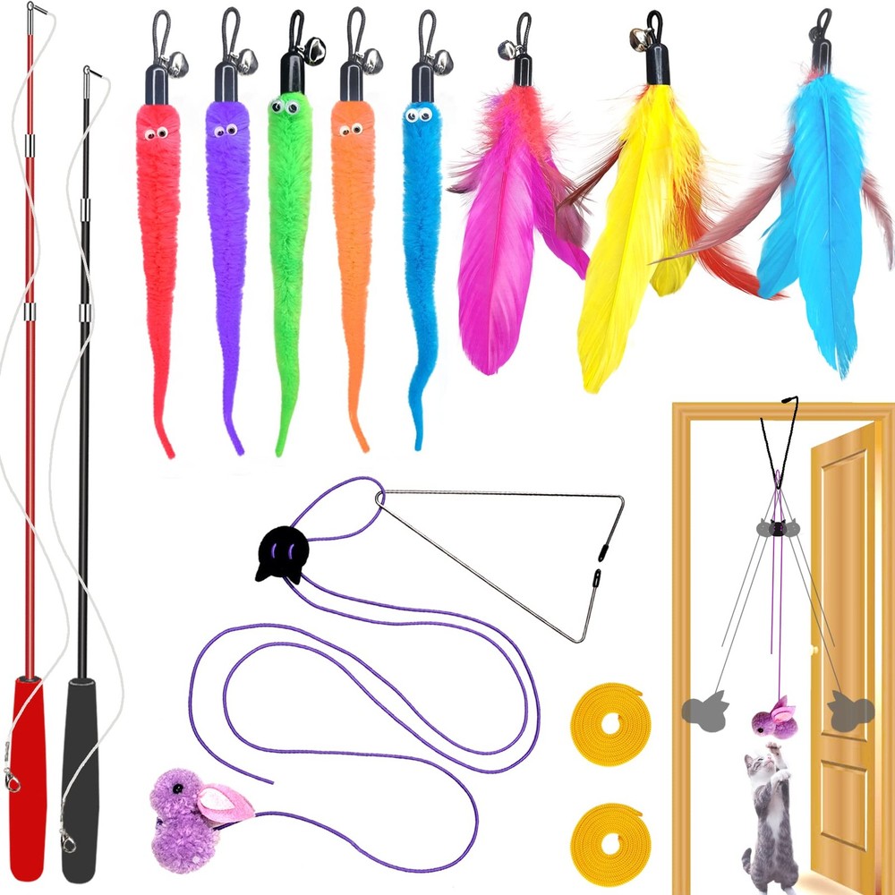 ZPH Cat Toys Interactive for Indoor Cats,2PCS Retractable Wand,9PCS Basic
