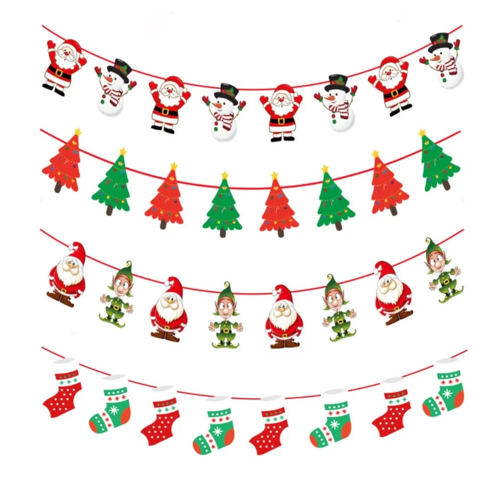 Christmas Decorations Hanging Bunting Garland, 4 Pack Garland