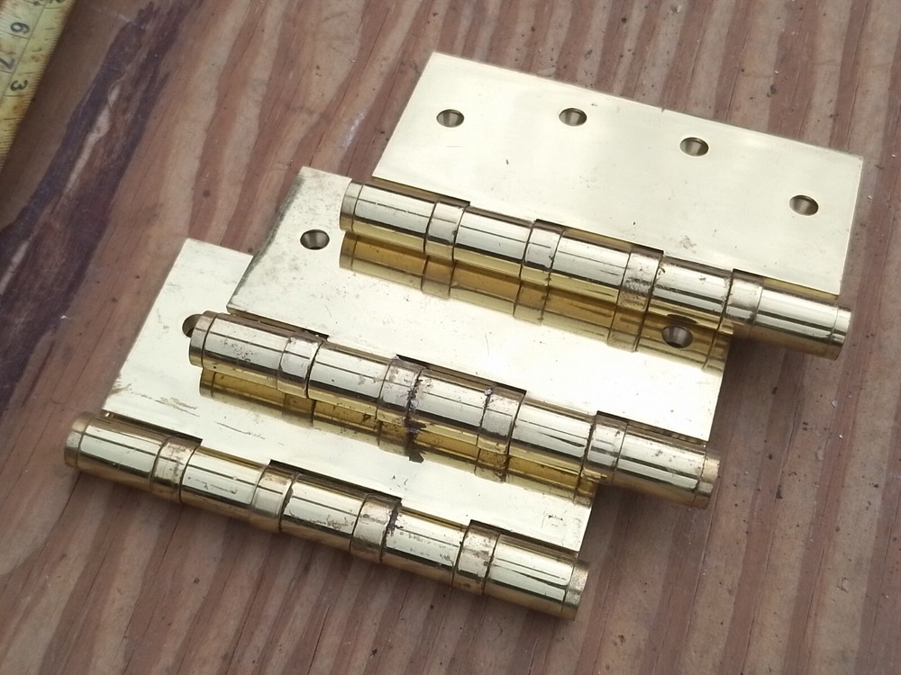 Vintage old & Antique Solid BRASS Set 3 Hinges 4" Heavy Duty