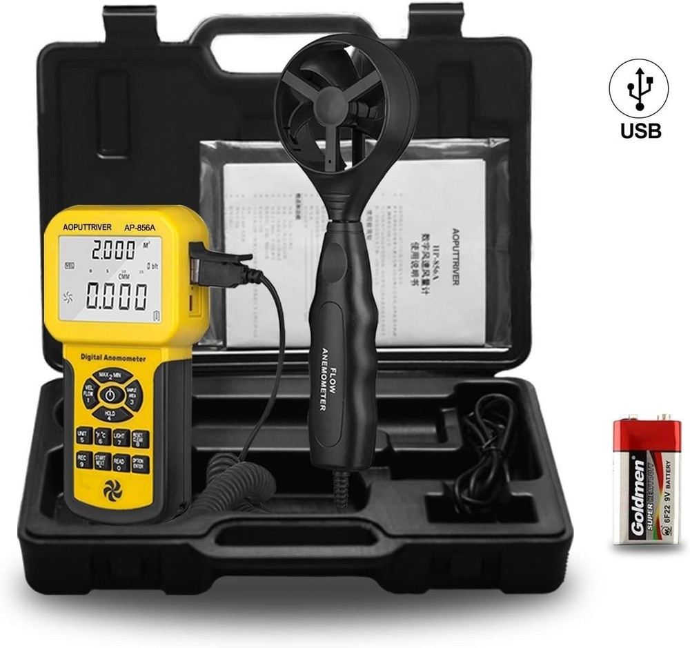 Pro HVAC Anemometer Handheld CFM Meter Wind Speed Meter with USB Data Export to
