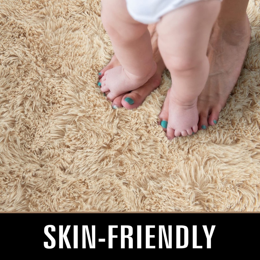 TWINNIS Super Soft Shaggy Rugs Fluffy 4' x 6' (Rectangular), Light Tan