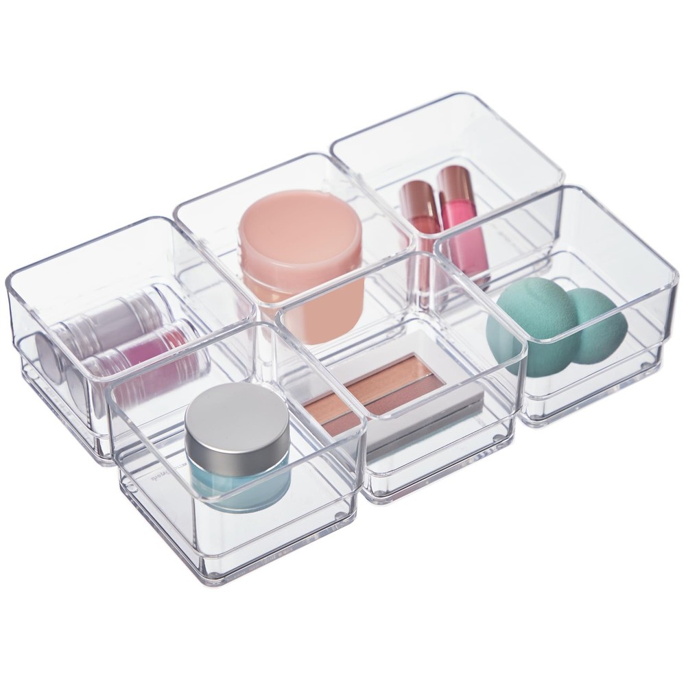 SimpleSort 6-Piece Stackable Clear Drawer Organizer Set | 3" x 3" x 2" Square...