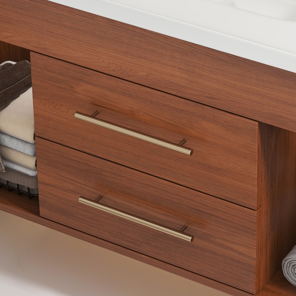 35.4" Bathroom Vanity w/Ceramic Sink Modern Wall-Mounted Storage Cabinet Walnut