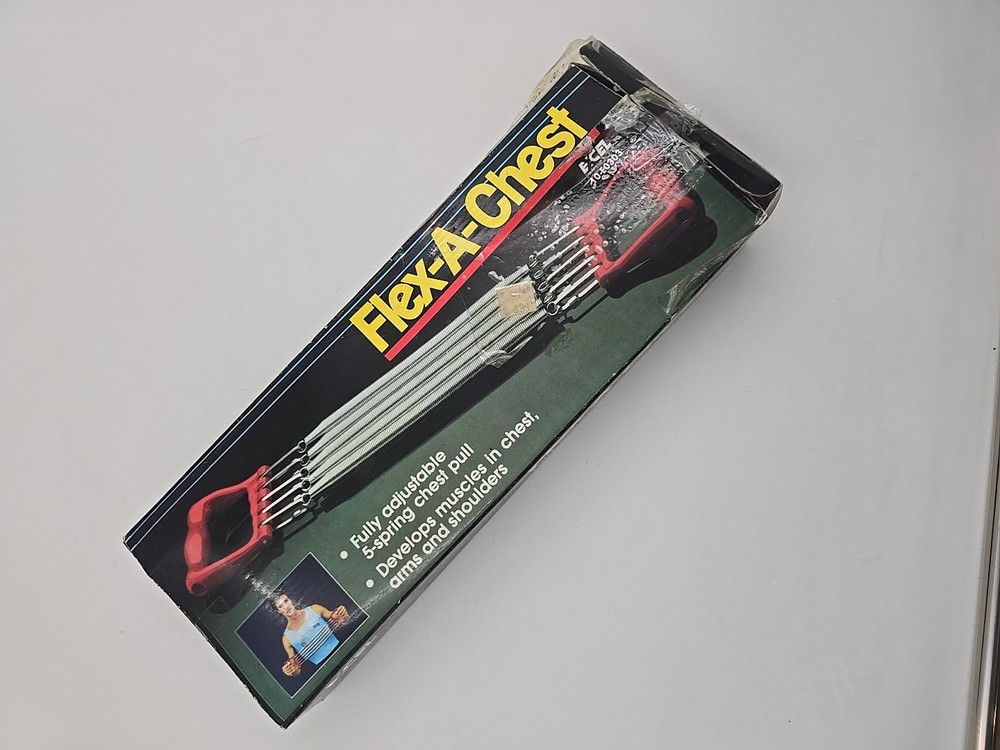 Red Handle Flex-A-Chest 5 Spring Chest Pull Gym Exerciser By Excel New Open Box