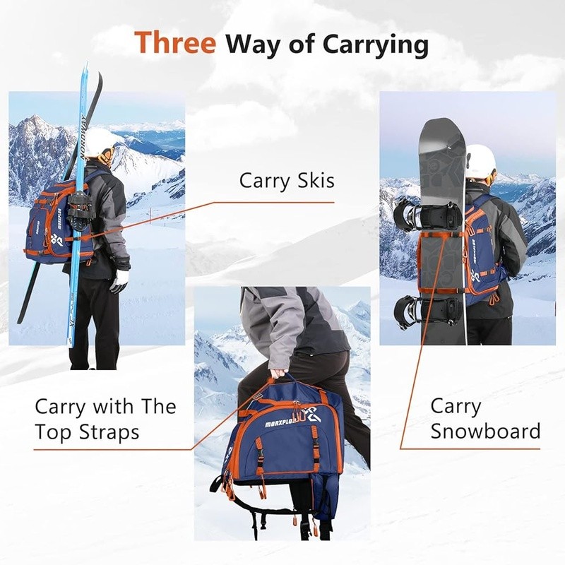 Ski Boot Backpack Waterproof Durable Large Capacity Gear Bag W/ Pockets New