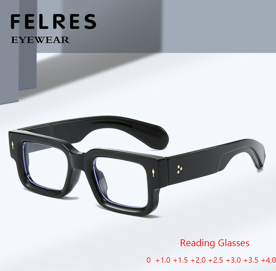 Men Women Rectangle Blue Light Blocking Thick Frame Reading Glasses Retro Reader