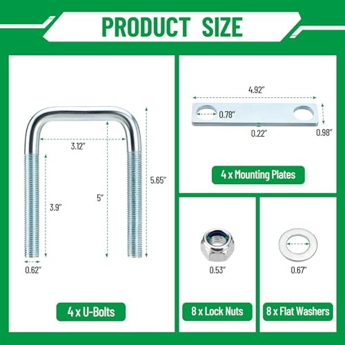 4 Pack Square U Bolt for 3 Inch Wide Leaf For 3" Wide Leaf Spring-4 Pack