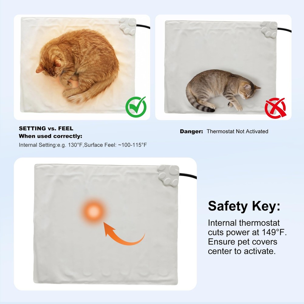 Cat Heating Pad - 11 Adjustable Temperature and 25 Timer Options, Heated Cat ...